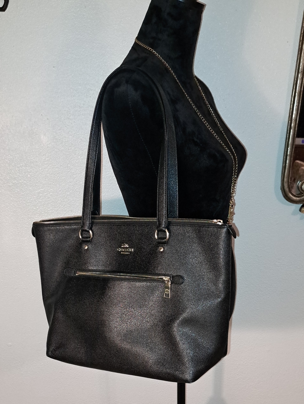 Coach Black Leather Tote with Gold Hardware